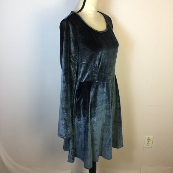 Frock Shop Fit & Flare Dress Size L Womans Gray Blue Stretch Velvet Long Sleeve - Picture 3 of 16